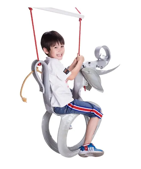 
children swing gray elephant Recycled Tire Swing for Kids 3 to 10 years old 