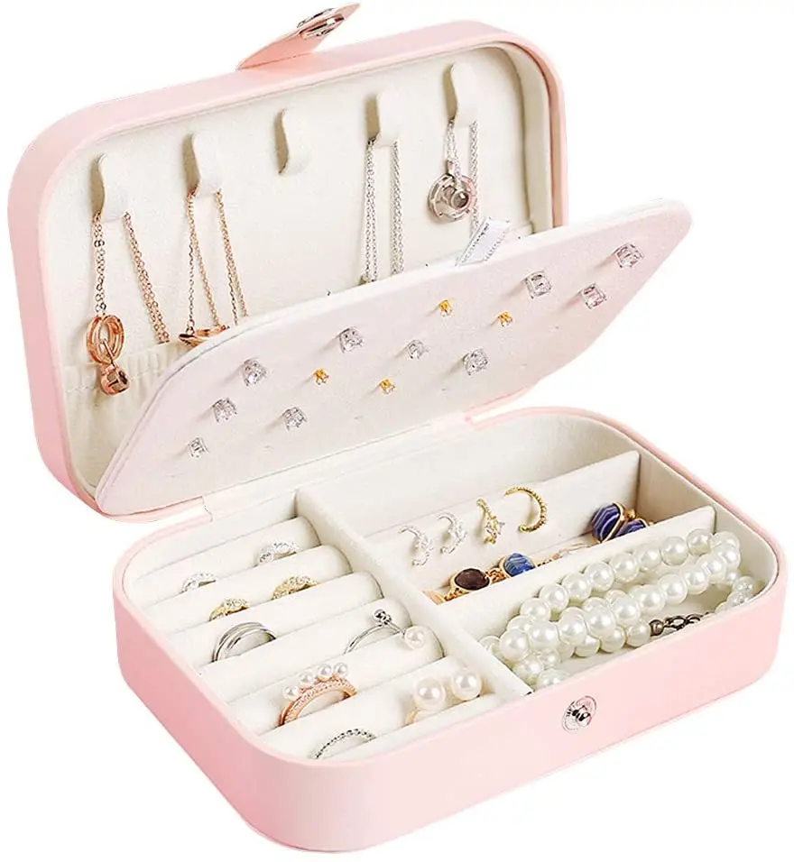 
factory wholesale stock cheaper PU leather travel jewelry gift package organizer box for ring earring necklace case 
