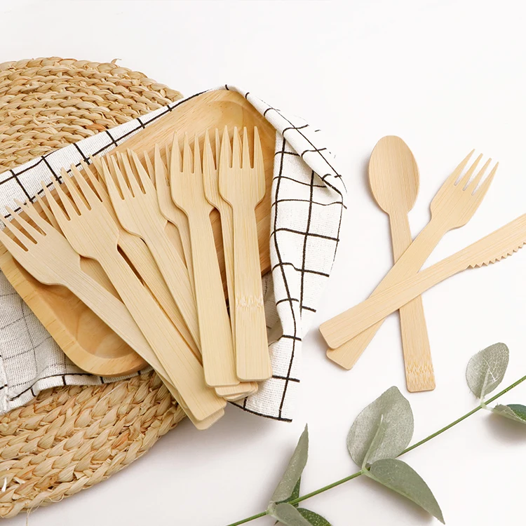 bamboo 17cm disposable travel cutlery set Eco-friendly knife fork and spoon set