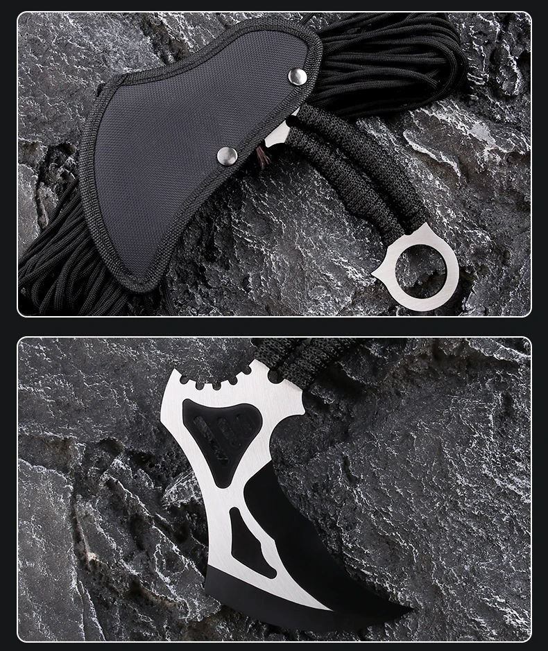 China factory stainless steel survival camping multi tool pick axe hatchet with emergency fiber rope for Wood Splitting