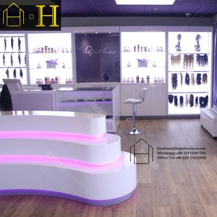 hair product display shelf wig store display hair display cabinet with light