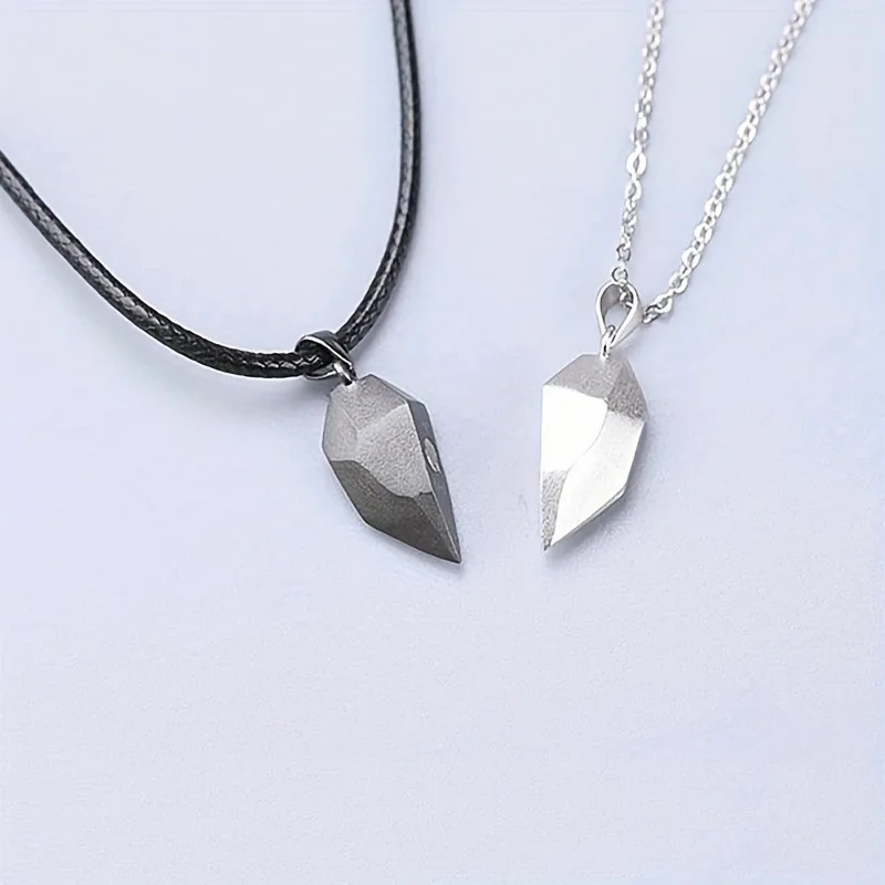 Gold Plated Magnet Couple Necklace with Wishing Stone & Heart Shape Heartbreak Stitching Clavicle Jewelry for Women and Men