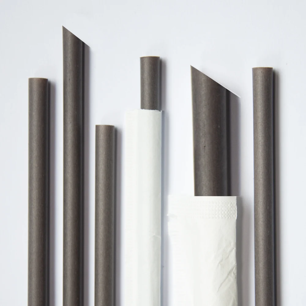 Custom Logo Coffee Ground Straws Individually Wrapped Disposable Biodegradable Drinking Straws 9 inch reusable black straws