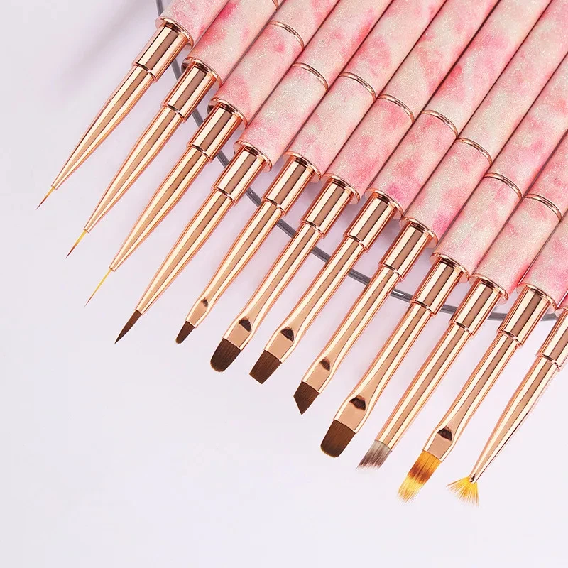 Wholesale Pink Metal French Nail Art Brushes Liner Brush 3D Tips Ultra-thin Line Drawing Pen UV Gel Nail Brush