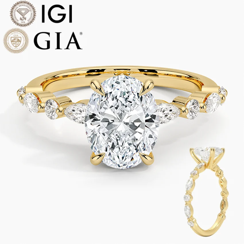 Custom Gia Igi Certified Cvd Lab Grown Created Diamond Solid Gold Oval Cut Engagement Ring 1 2 3 Ct Carat  2ct Jewelry For Women