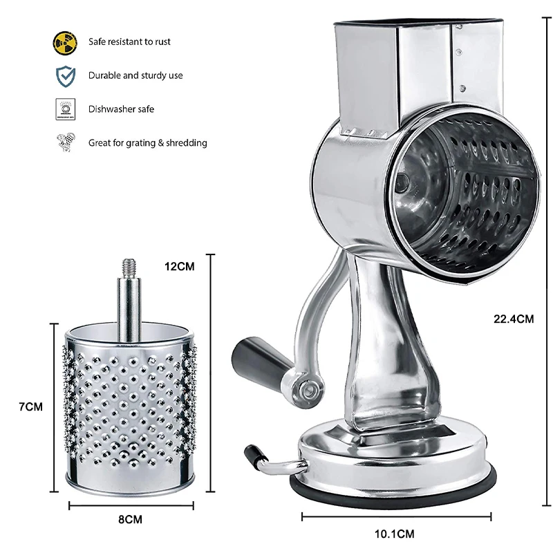 Rotary cheese grater nut grinder stainless steel clamp type