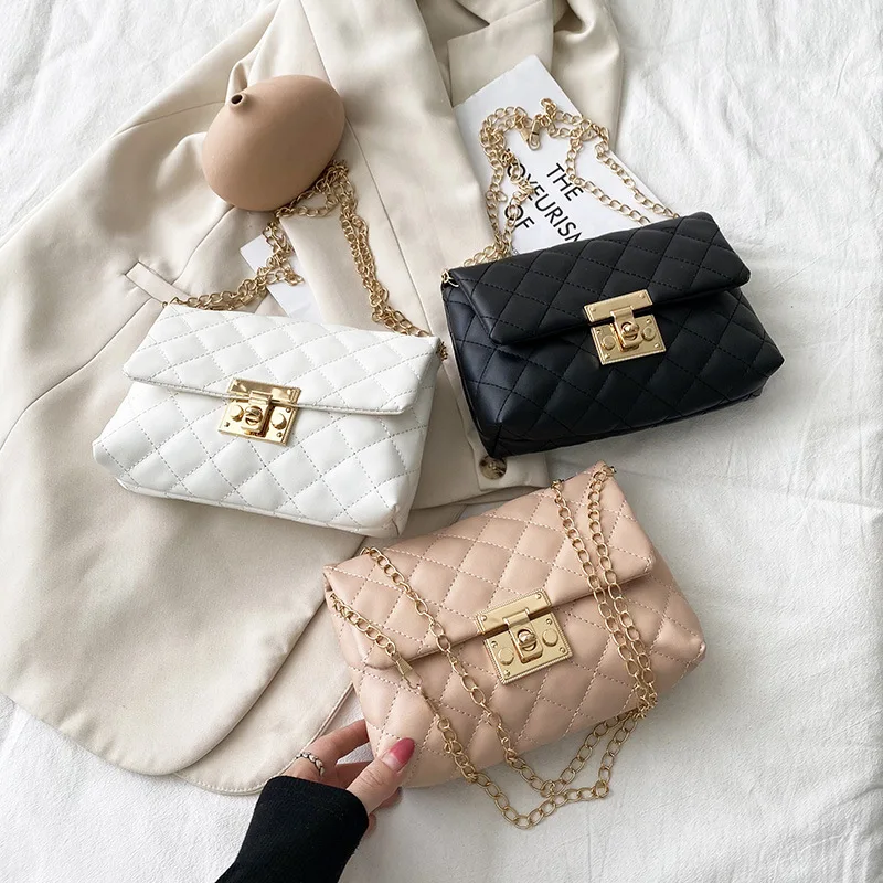 Ladies rhombic embroidery thread one shoulder chain handbag wholesale 2021 bag cover type lock ladies bags handbag