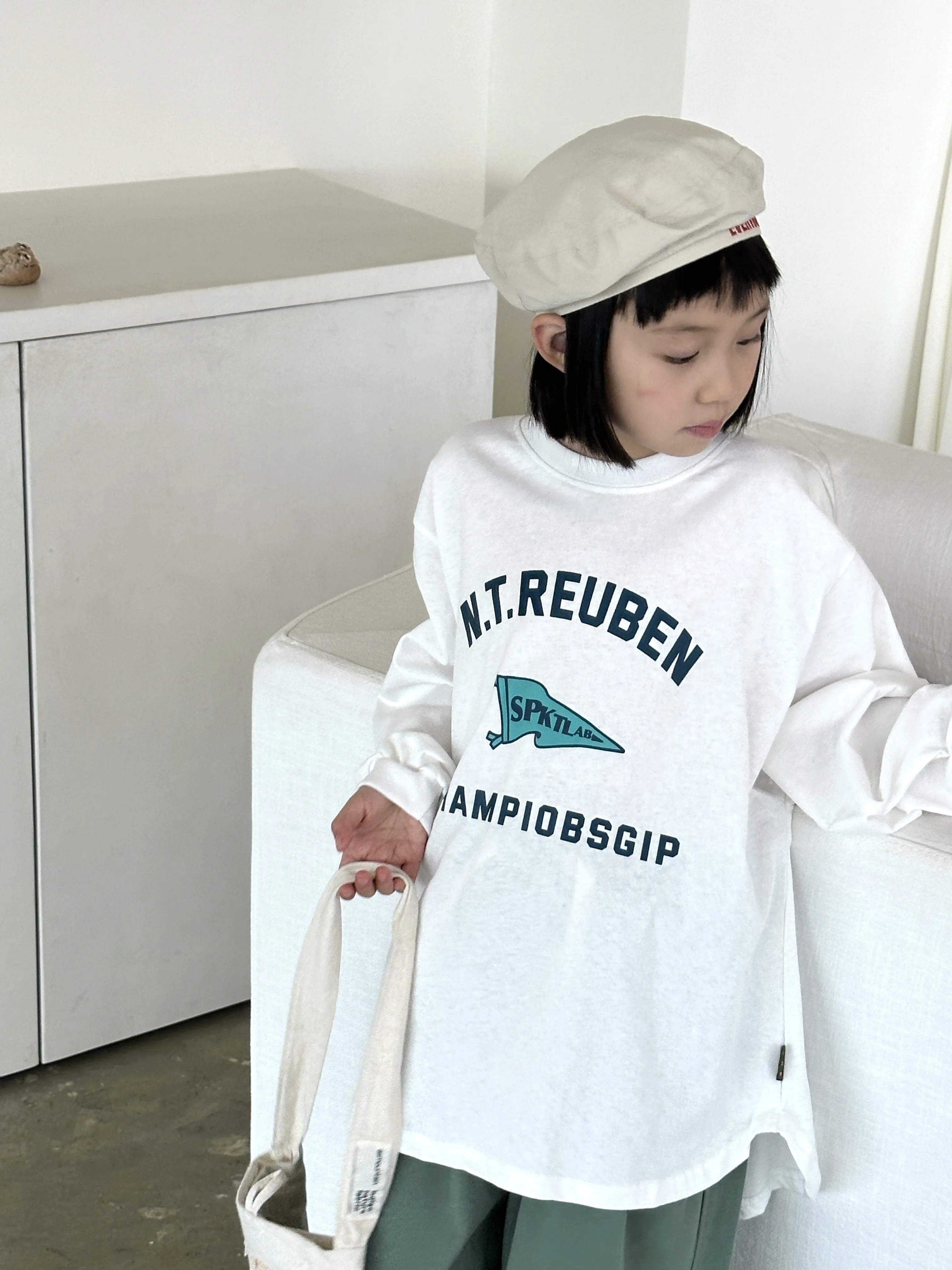 Kids Wear Wholesale Oversize Long Sleeve Girls Blank Peter Pan Collar Printed T-shirt For Girls