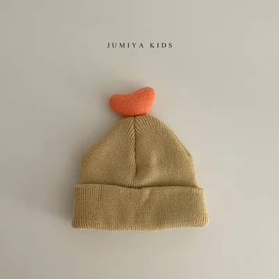 Korean Style Baby Plush Hat Autumn Winter Girls Cute Love Knitted Warm Cotton For