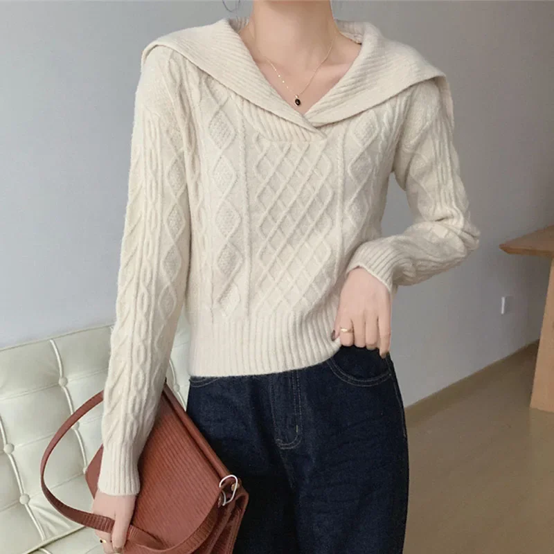 Women Sweaters Solid Color Autumn Winter Fashion Female Knitted Pullover Tops Lady Long Sleeve Vintage Knitwear