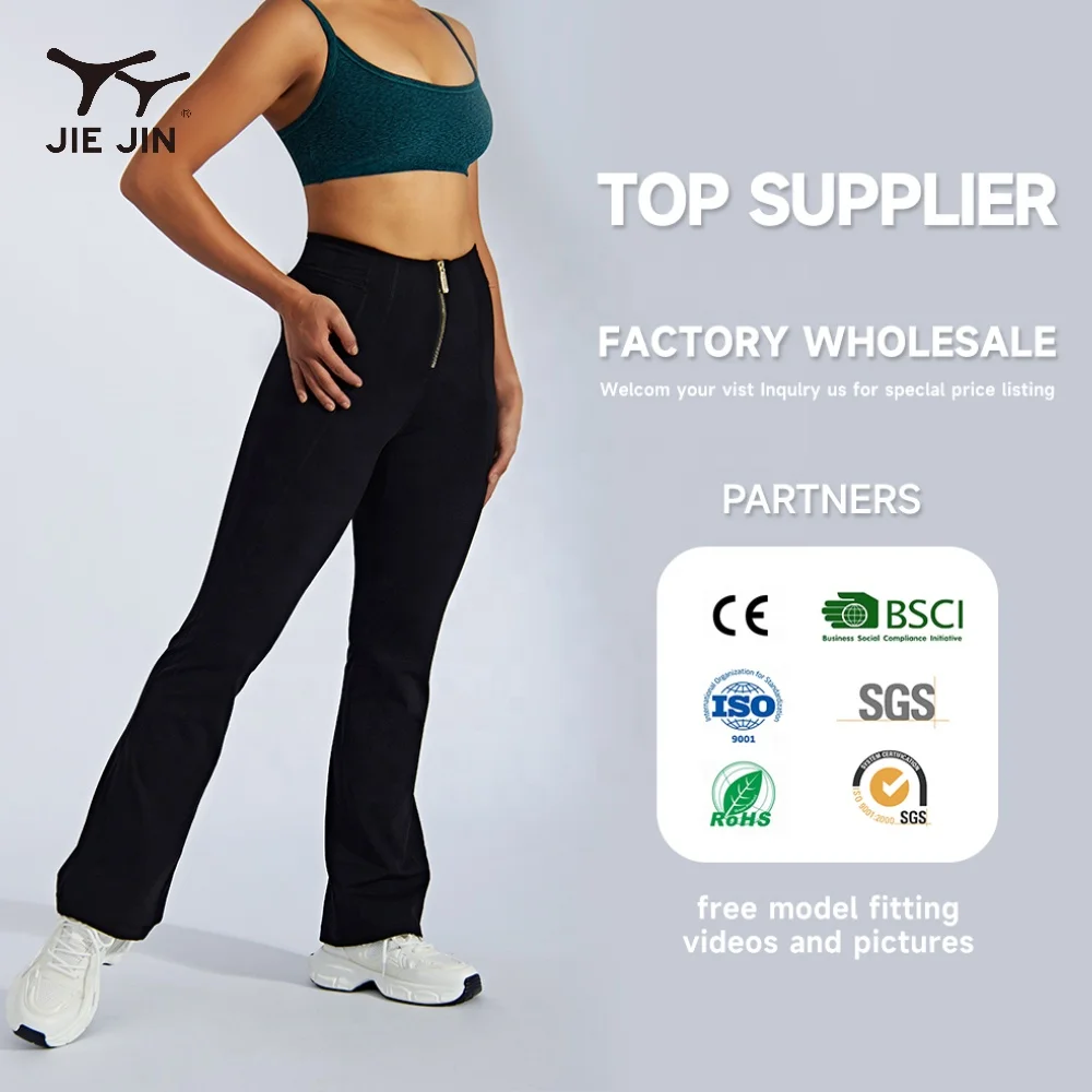 JIEJIN 2024 Compression Wide Leg Thick Fashion Fitness Zipped Activewear Yoga Flare Leggings