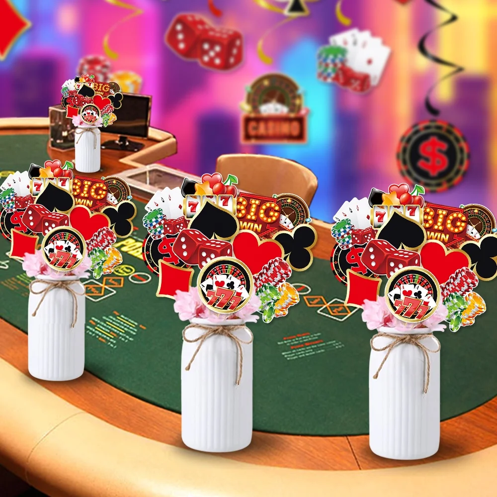 12Pcs Casino Party Centerpiece Sticks Cutouts for Baby Shower Birthday Party Casino Theme Party Centerpiece Sticks Table Toppers