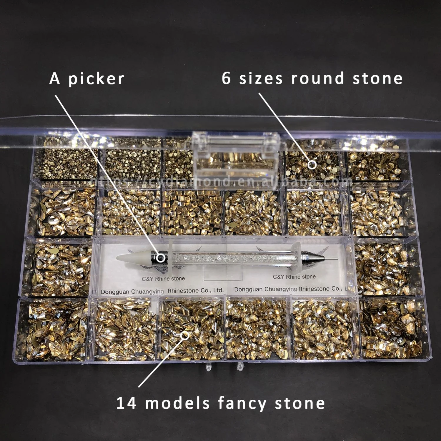 C&Y Custom Glass Rhinestone Top Set For Nails Flatback Design In Box Nail Rhinestones