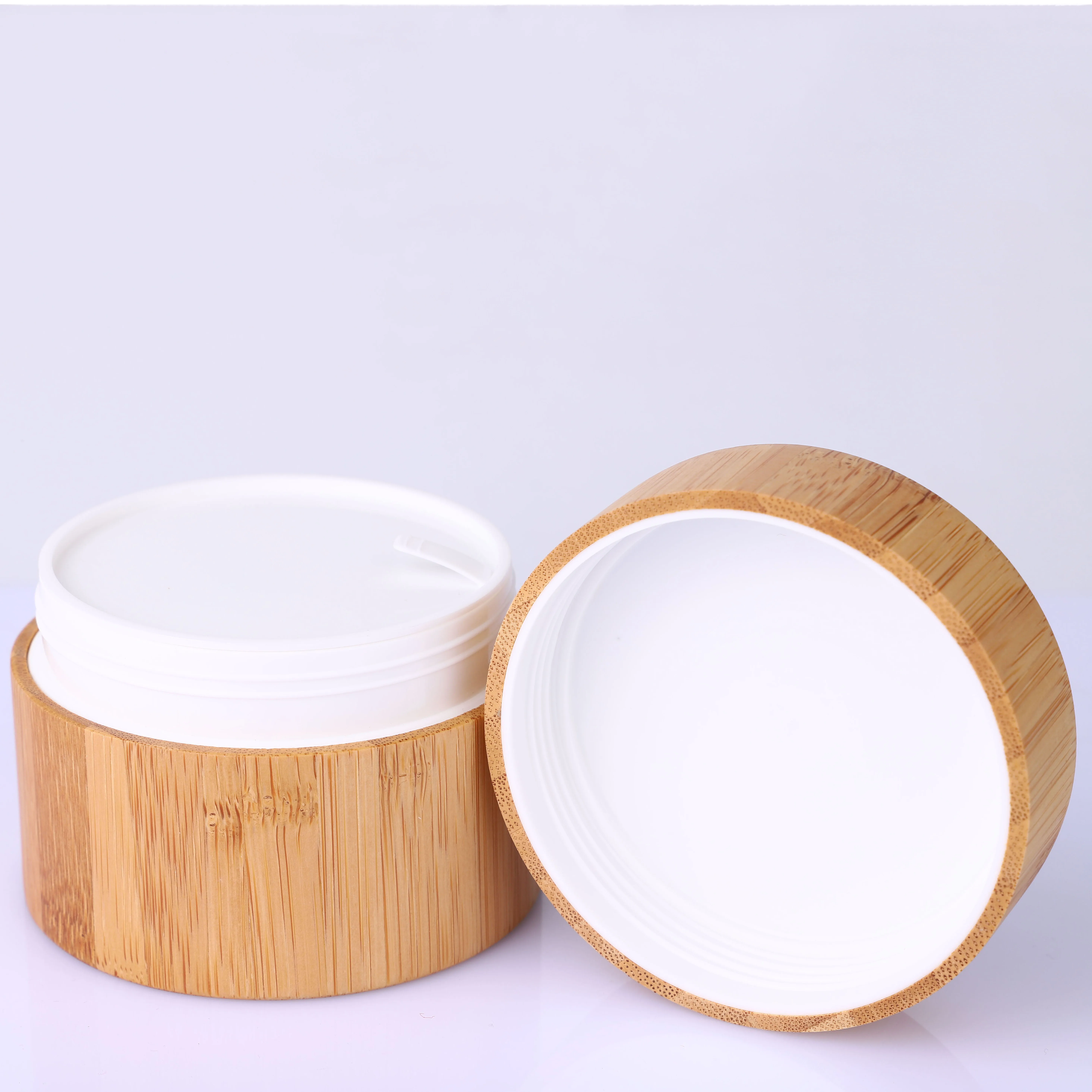 Hot Sale Bamboo Color Glass Jar Skin Care Cosmetics Portable Sealed Wooden Lid Jar Set