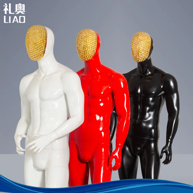 Mannequin Fiberglass full body man size matte white change chrome Electroplating face abstract attractive male dummy business su