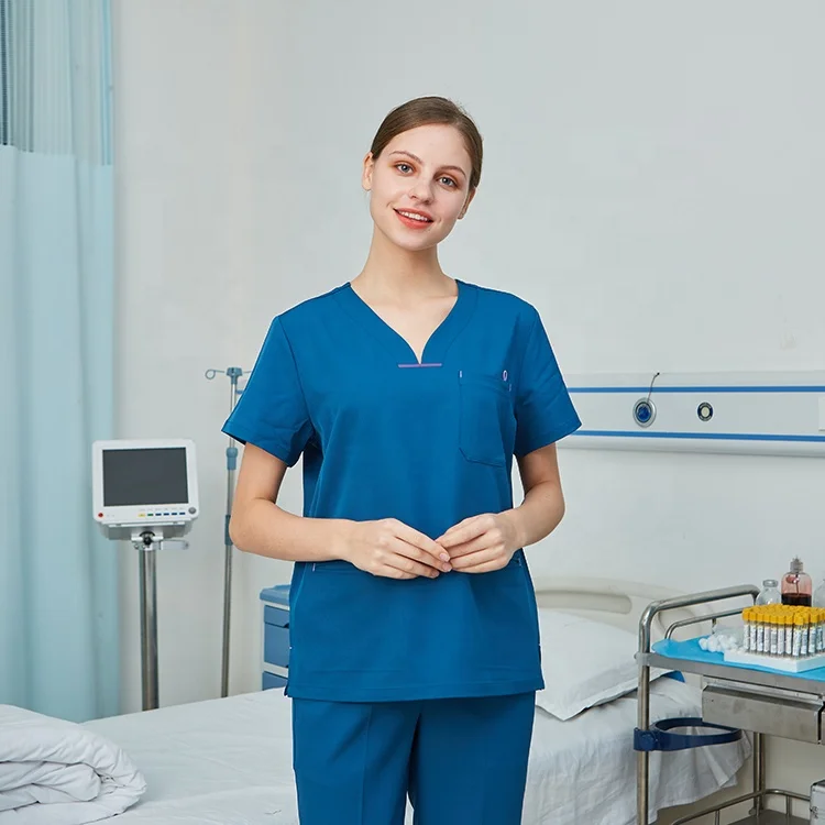 Four-Way Stretch Anti Wrinkle Stylish Collar Multi Pockets Long Sleeve Scrubs Uniform Tops Jacket