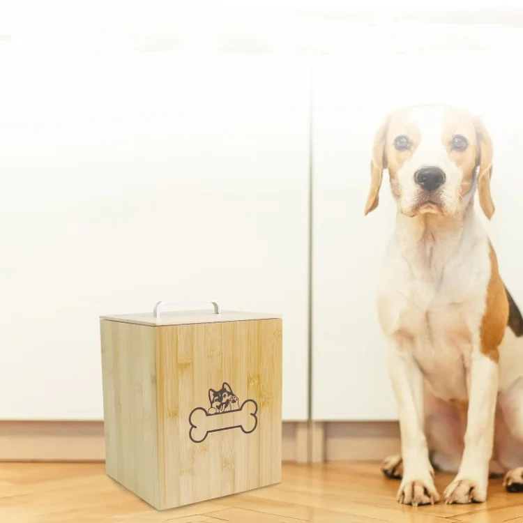 Dog Treat Container Wooden Pet Food Storage Container with Airtight Lid