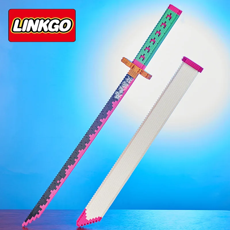 New Arrivals Linkgo Demon Sword Micro Building Block Toys Collection Assembled Inosuke Kibutsuji Muzan Mini Brick Sword