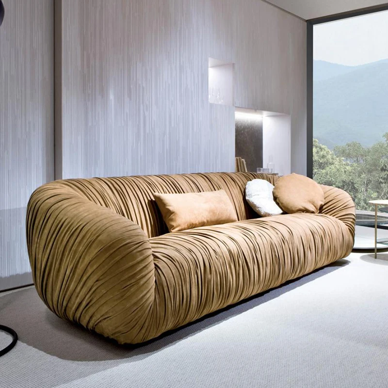 Italian Minimalist High-end Villa Living Room Sofa Large Flat Fold Leather Sofa