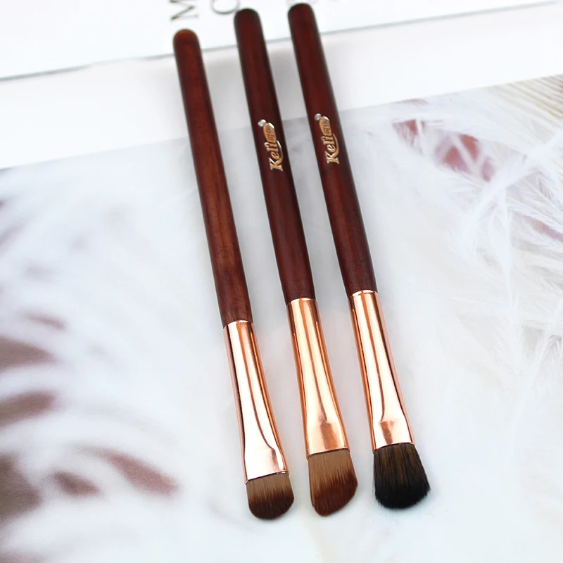 3pcs in 1 affordable price round nylon eyeshadow custom label brow angled brush