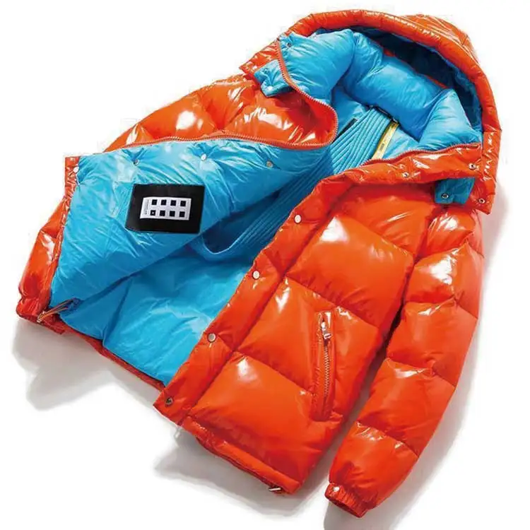 Winter super warm Monclear style Custom made down feather lacquired nylon puffer jacket