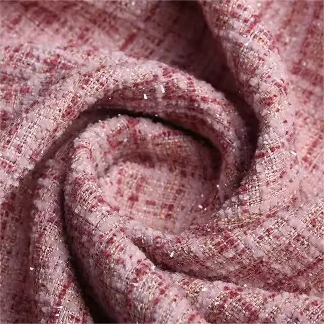 2024 high quality 100% polyester chenille boucle tweed plaids fabric with glitter for suit scarf shoes