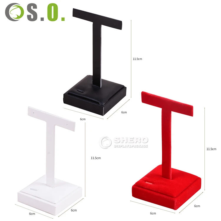 Shero  Good Quality T Bar Earrings Wood Base display stand Velvet Leather Jewelry Earring Display Holder Stand Organizer