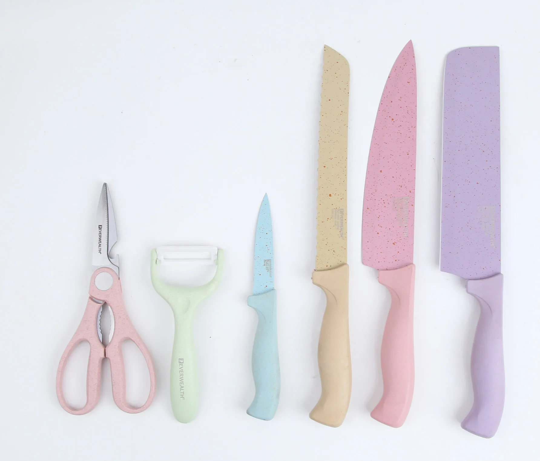 2021 new design wheat PP handle stainless steel non stick kitchen knife set in gift box packing