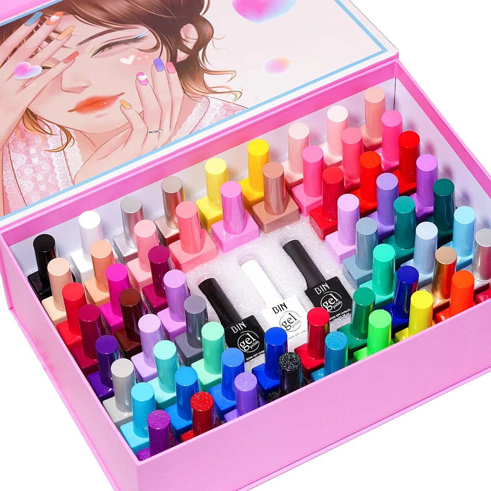 BIN 63pcs Nail gel polish kits  for 60 fixed colors