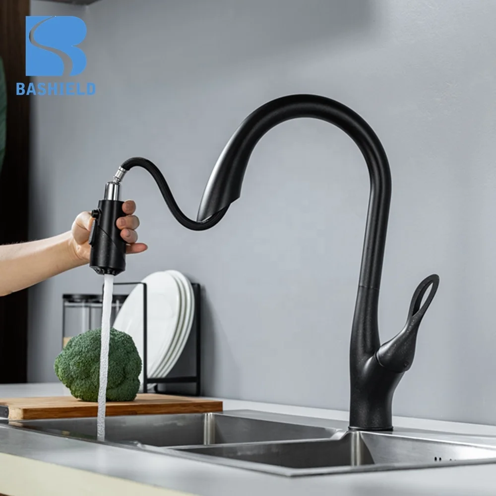 Hot Sale Commercial Black Pull Down Copper Kitchen Faucet
