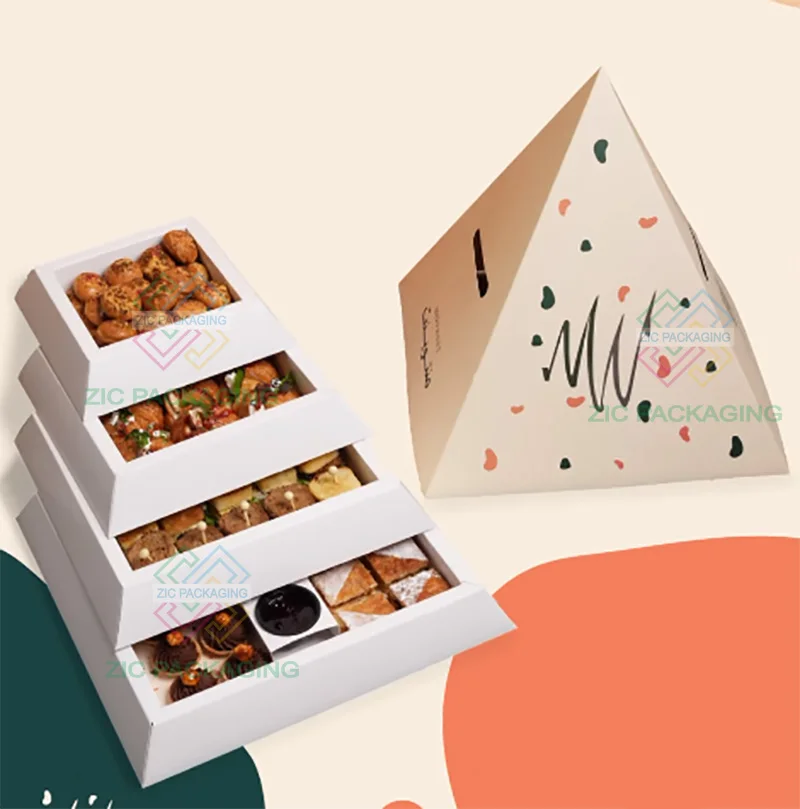 Лидер продаж кейтеринг на заказ bento to go еда вынос крафт-торт десерты блюдо для выпаса бумажная пирамидальная коробка упаковка закусок