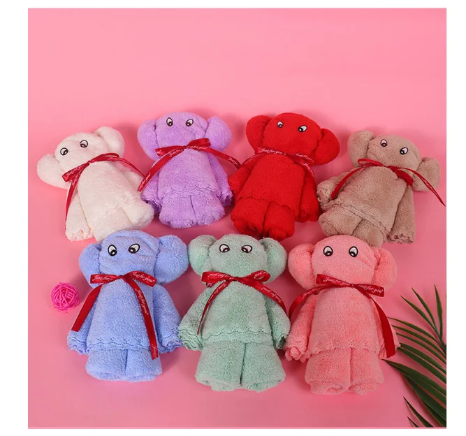 30*30 Wholesale coral velvet teddy bear towel creative gifts square towel cartoon  wedding ceremony hand washing  face towel