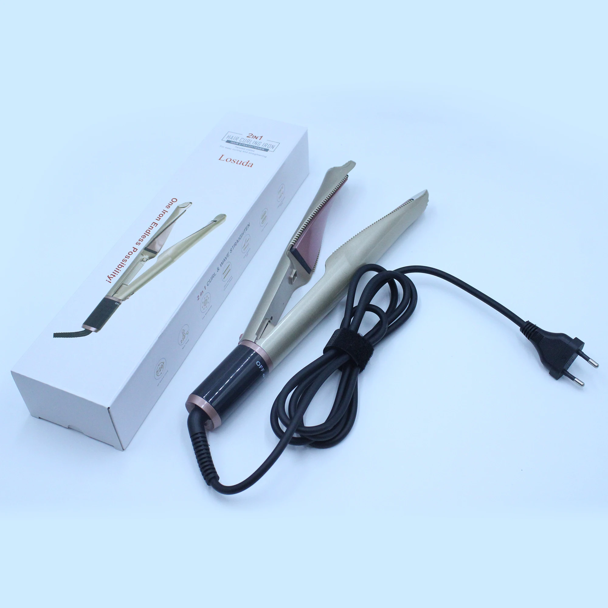 LCD Display 450 Degree PTC Private Label Professional fabricantes de planchas para el cabello 2 in 1 Straightener Curler