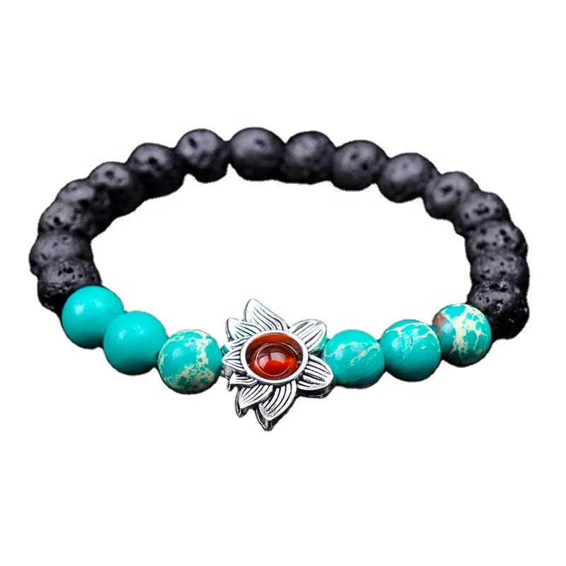 2020 New Arrive Fashion Women Charm Bracelet Amber Stone Lotus Five Elements Bracelet Lava Stone Charm Stone Bracelet