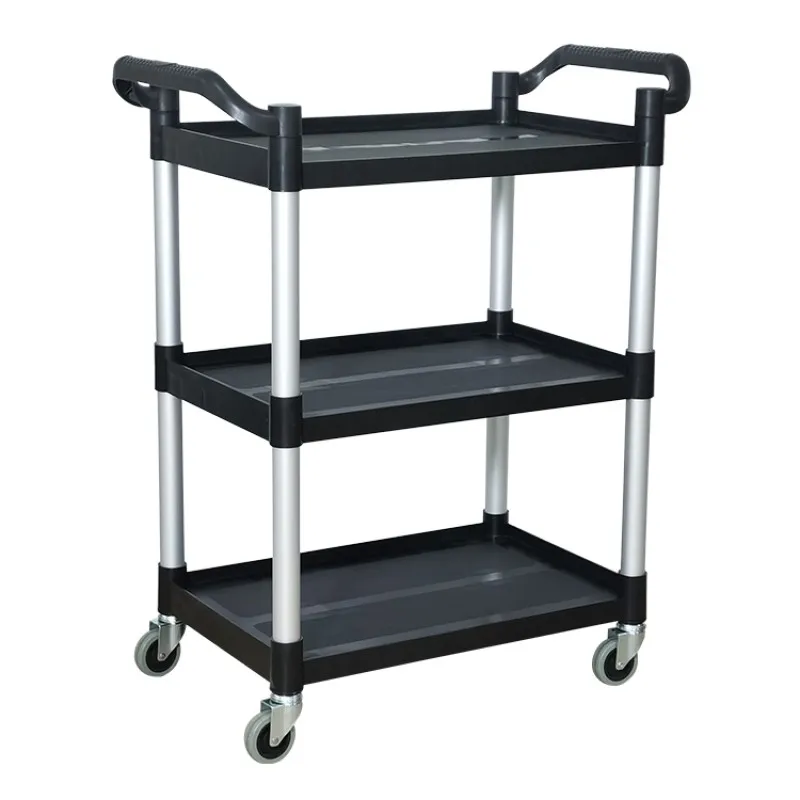 3-tier Plastic Shelf Aluminum Pipe Hotel Room Food Serving Trolley Cart