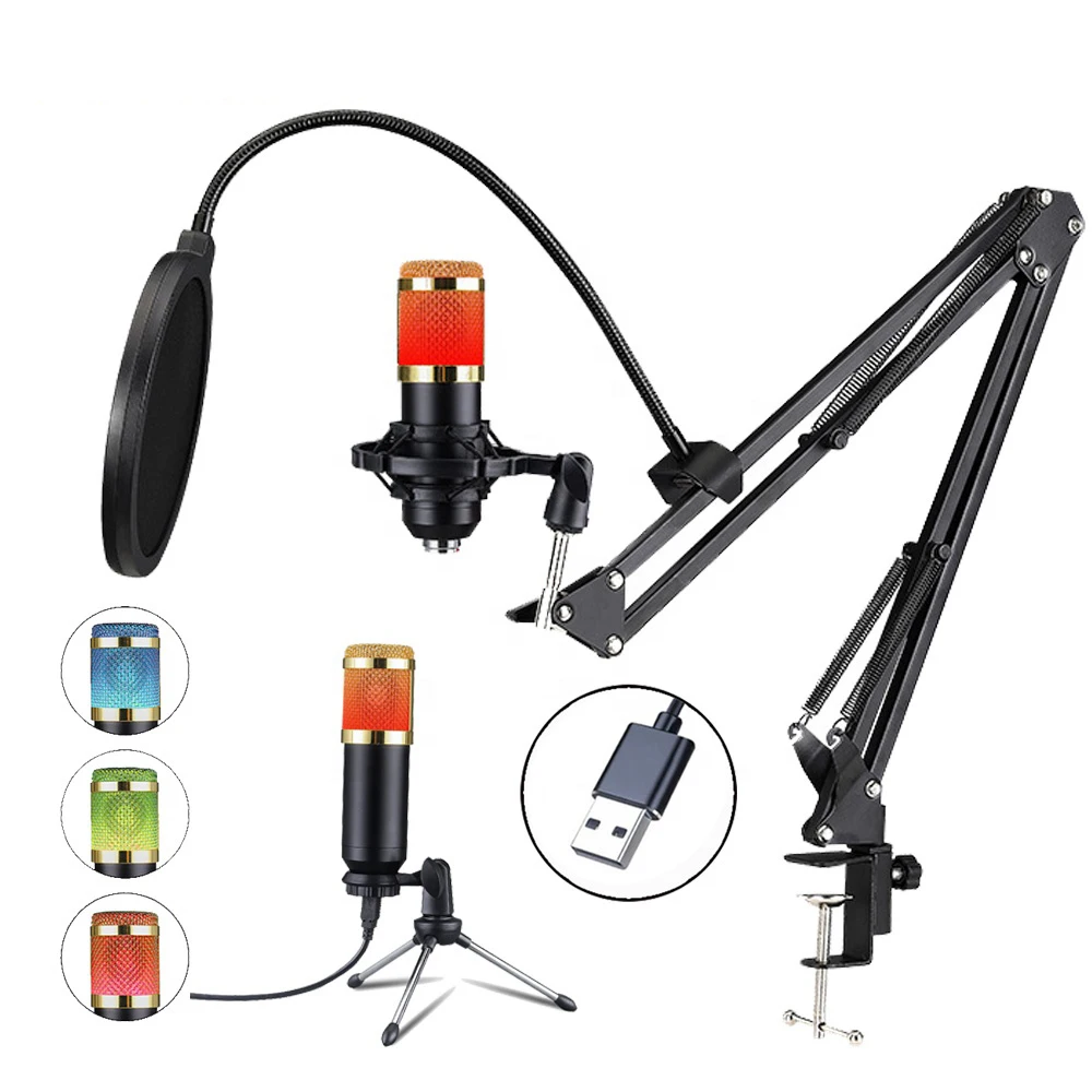 Профессиональная студийная запись USB RGB с кардиоидным оборудованием BM800, конденсаторный микрофон, набор микрофона для игр