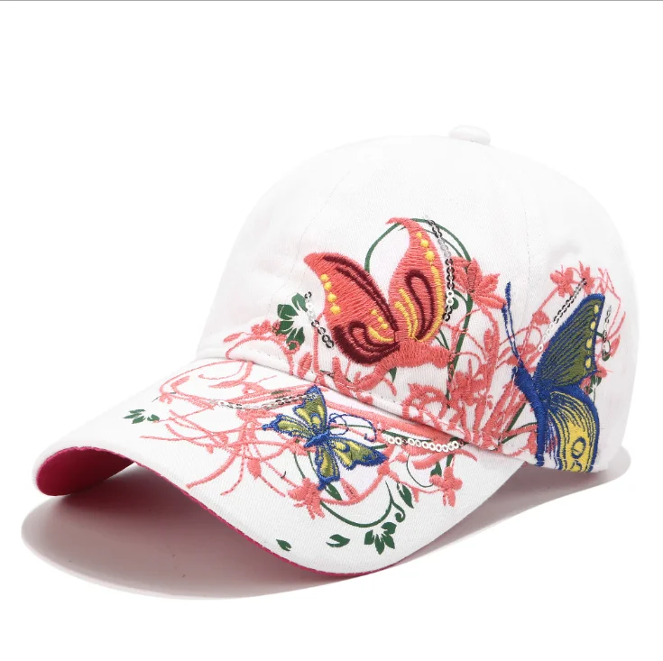 Sequin embroidered baseball cap butterfly embroidered duck tongue lipprint fashion hat girl hat