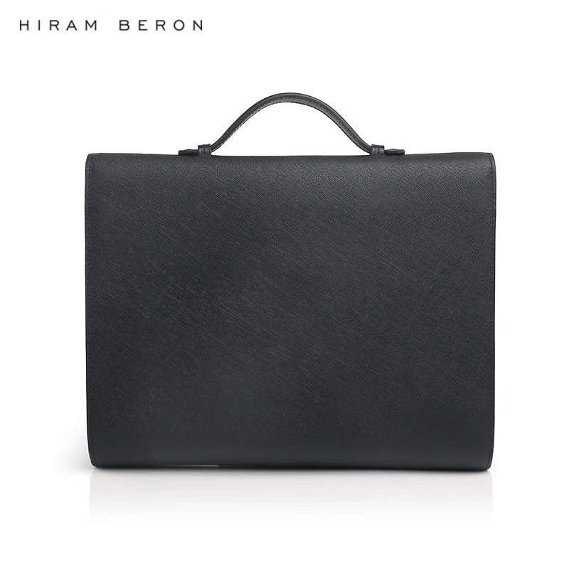 Hiram Beron Italian Saffiano Metropolitan Portfolio Leather Briefcase Bags for Men Official Work Wholesale Dropship