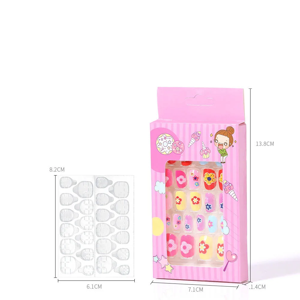 High Quality 24Pcs/Box With Jelly Glue Cartoon Non Toxic False Nails Press ON Nails For Kids