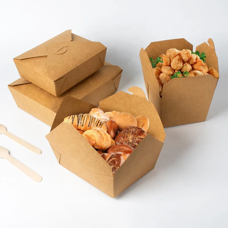 Custom Logo Brown Kraft Packaging Cardboard Catering Takeaway to Go for Chinese Food Paper Container Takeout Boxes