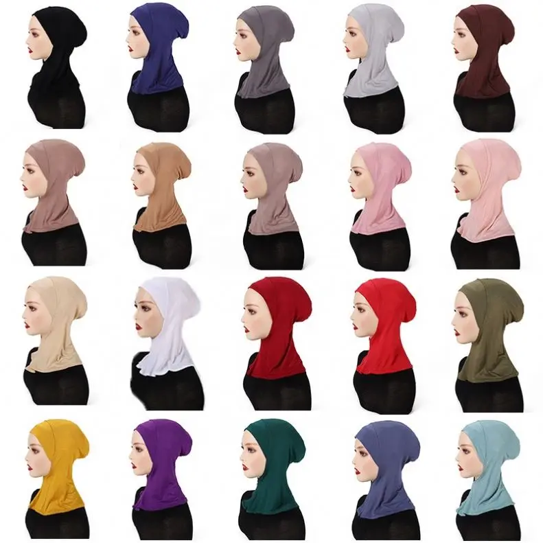 Wholesale New Jersey Cotton Solid Color Malaysia Underscarf Undercap Ninja Muslim Over Neck Inner Hijab Caps For Women