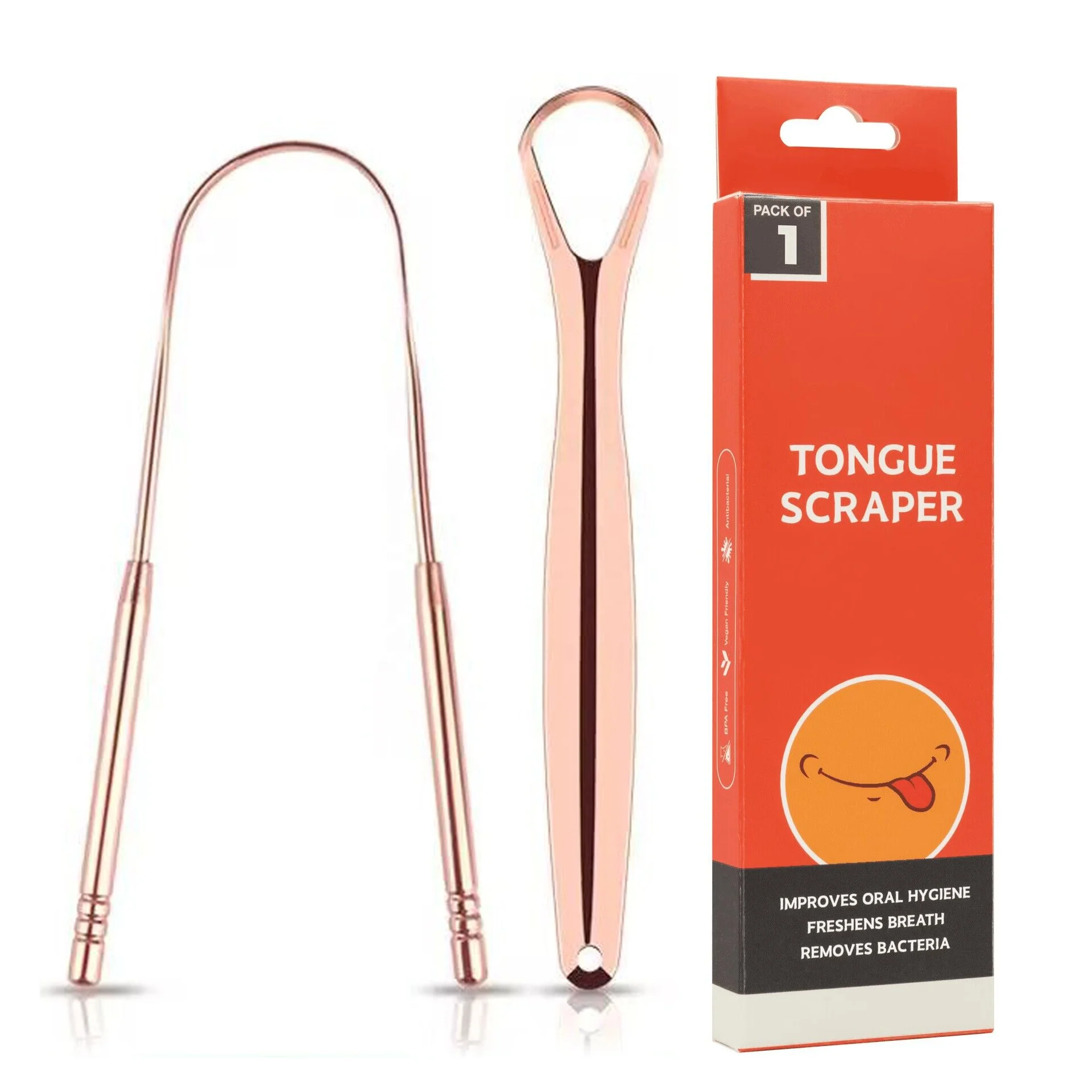 Gold Stainless Steel Surgical Grade Stainless Steel Tongue Cleaners Customized Packaging 304 Stainless Steel Tongue Scraper