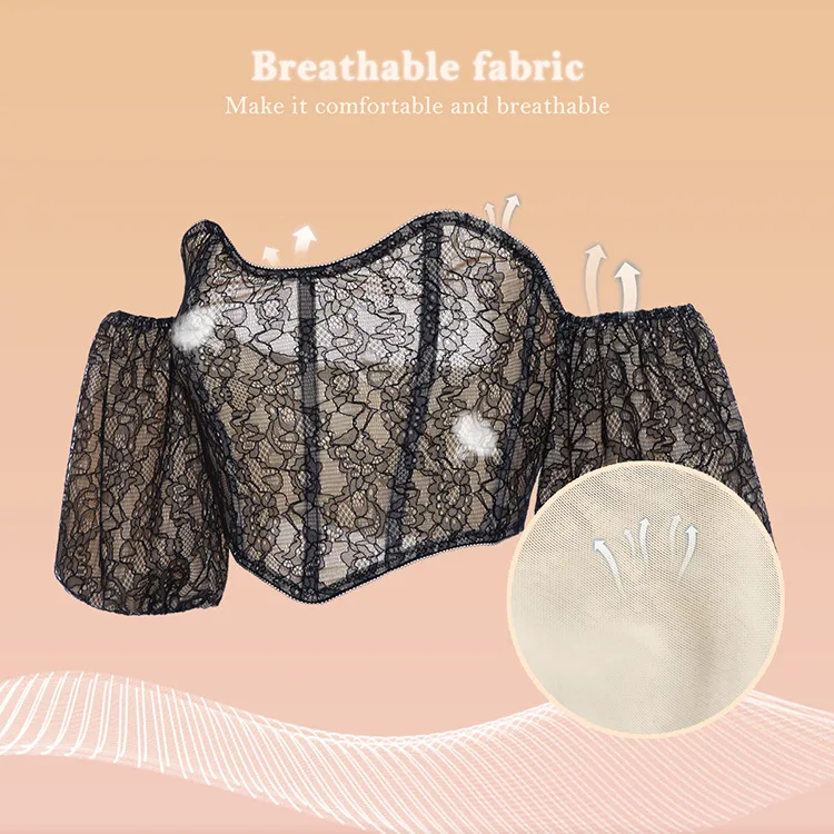 QC-Q2145 New lantern sleeve fish bone adjusting breasted lace sexy wrapped chest tunic vest top