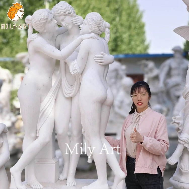 European Style Classic White Marble Statue of Beautiful Three Girl Sculpture