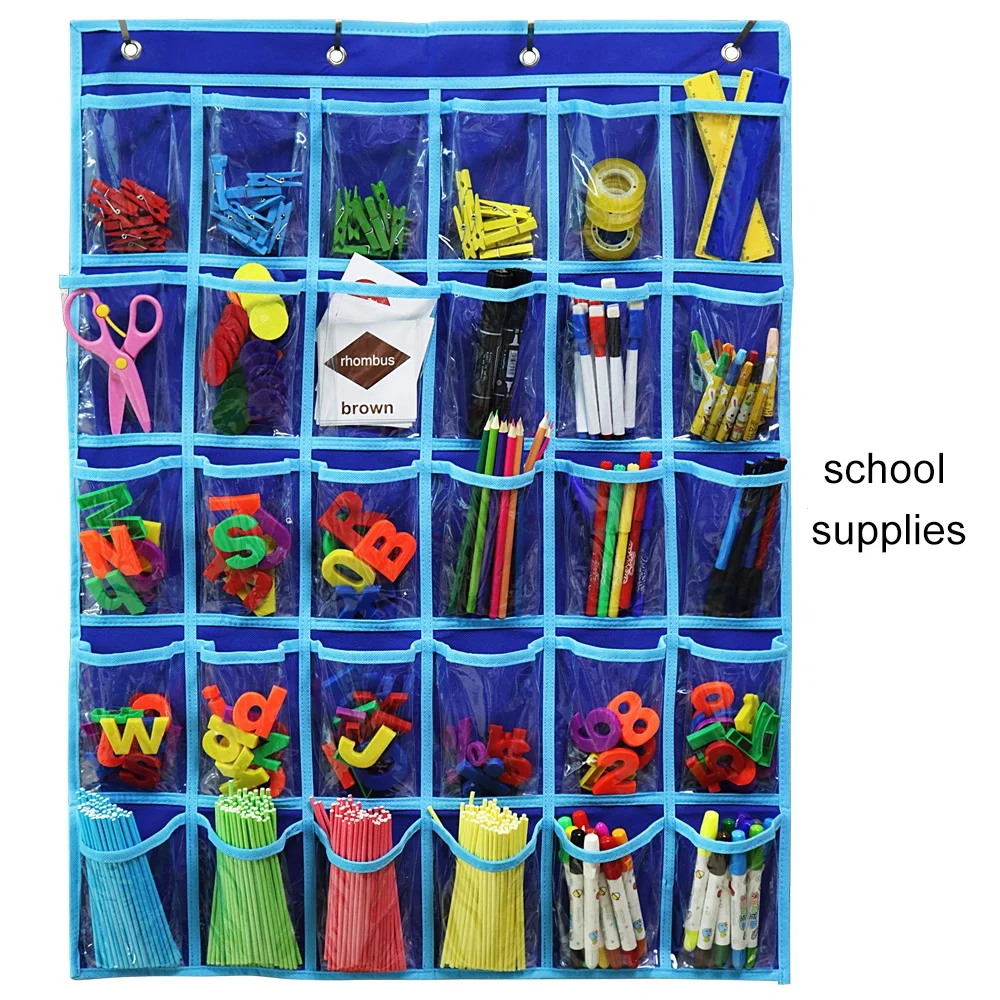 Pocket Chart for Cell Phones 30 Clear Pockets 30 Clear Pockets&Hooks Calculator Storage Student Wall Pouch for Teacher