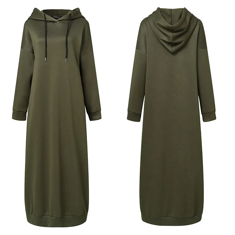 Solid Color Of Long Style Set Islamic Clothing Autumn Winter Hooded Coat For Abaya Women Muslim Dress And Lady Hoodies Coat