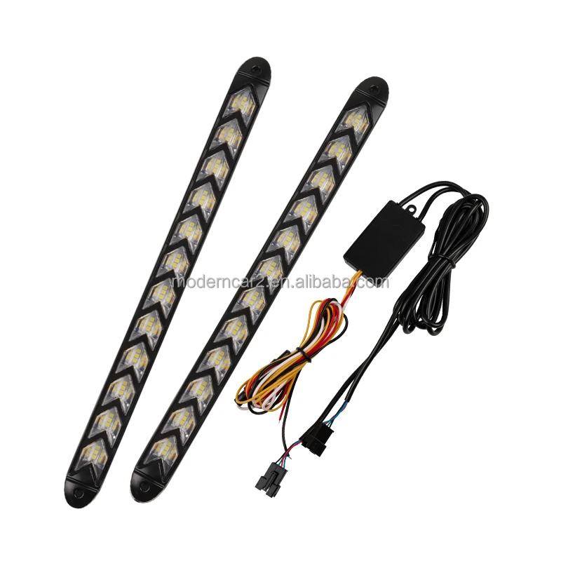 2pcs Car Daytime Running Light Headlight Strip Sequential Flow Turn Signal DRL Light Switchback Knight Rider Arrow LED Strip
