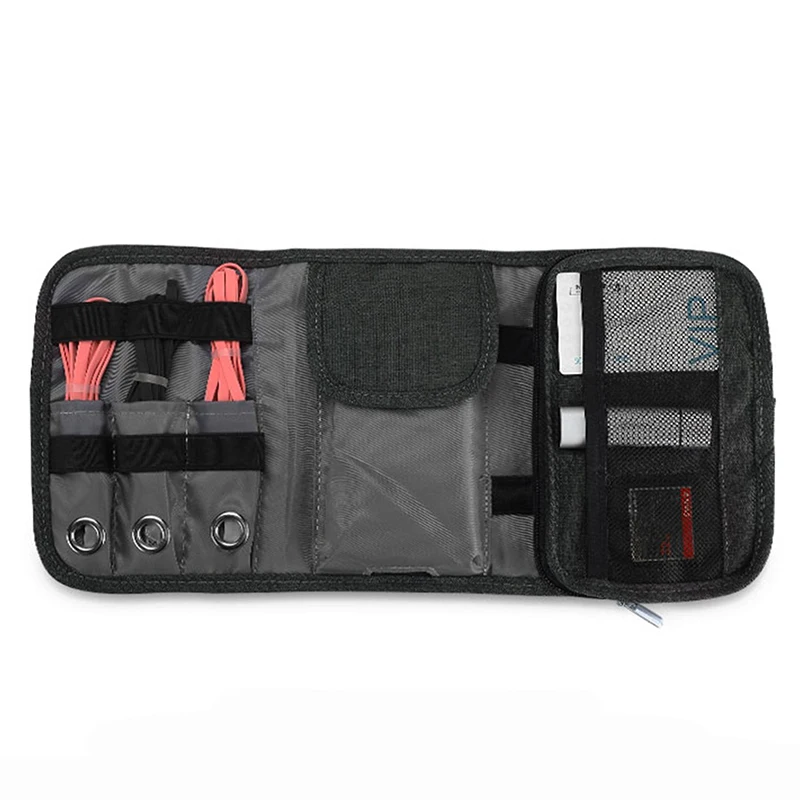 Portable Leather Folding Electronic Accessories Storage Bag Waterproof Small Travel Gadget Bag Case Roll Up Cable Organizer Bag