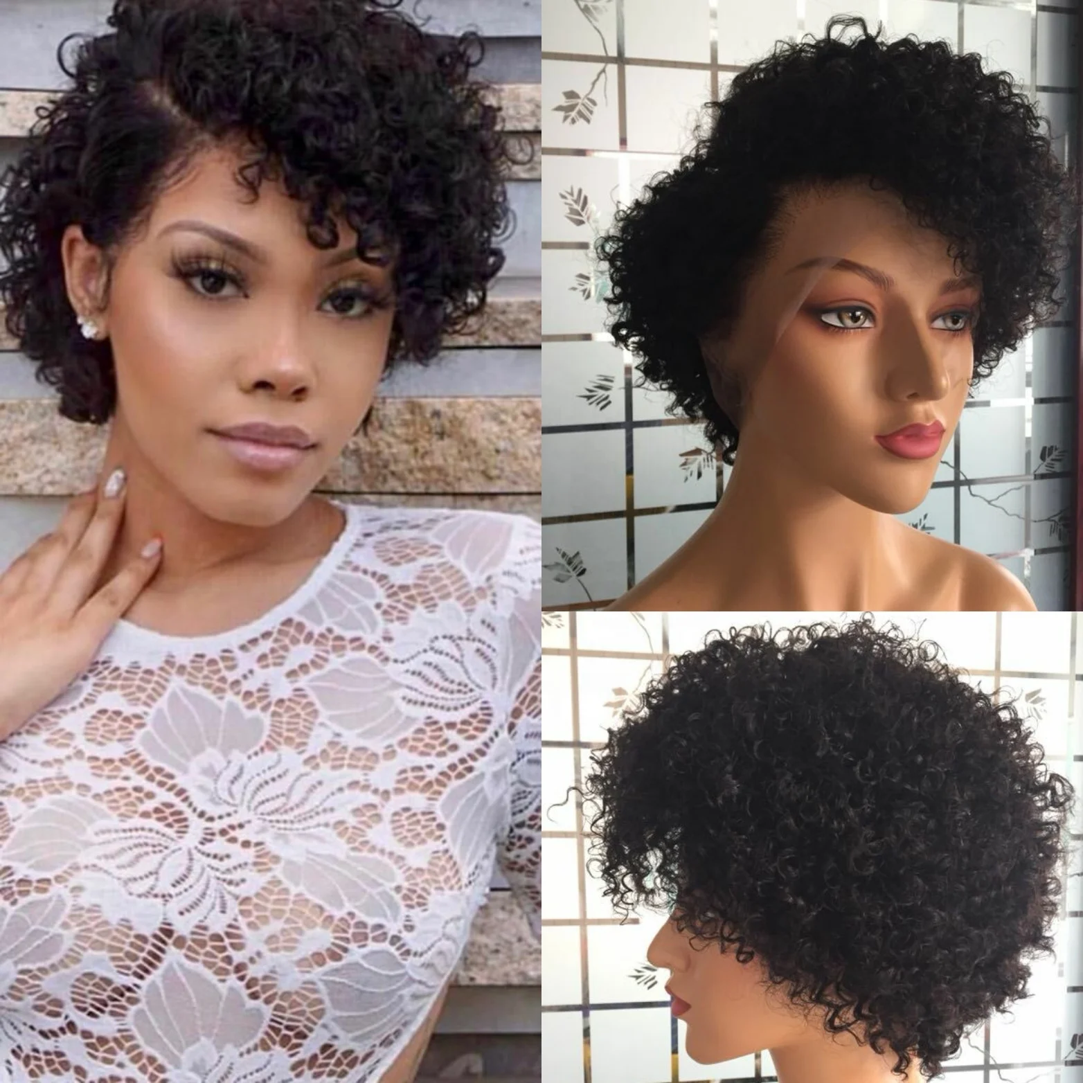 Amara best sale wave short pixie wig top quality pixie curly short wigs wholesale price lace front pixie cut wig in qingdaostock