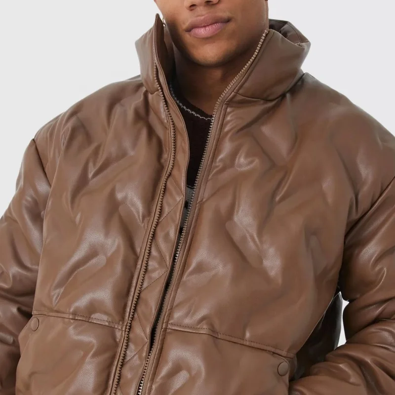 New Design Windbreaker Bubble Jacket Custom Logo Winter Zip Up Down Jackets Mens Leather Padded Puffer Jacket